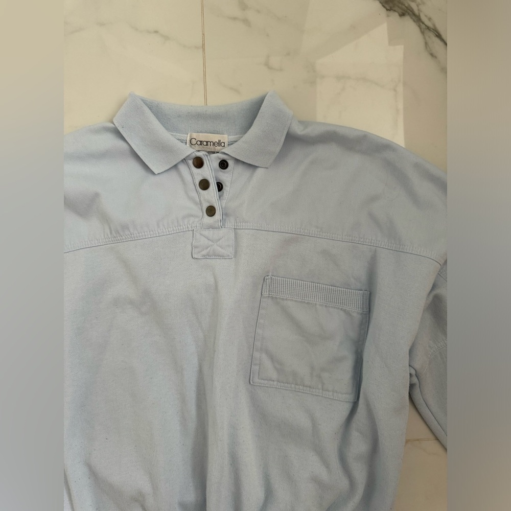 Caramella Lightweight Spring Sweatshirt Blue Collared Vintage 90s Preppy Coastal - Picture 2 of 7